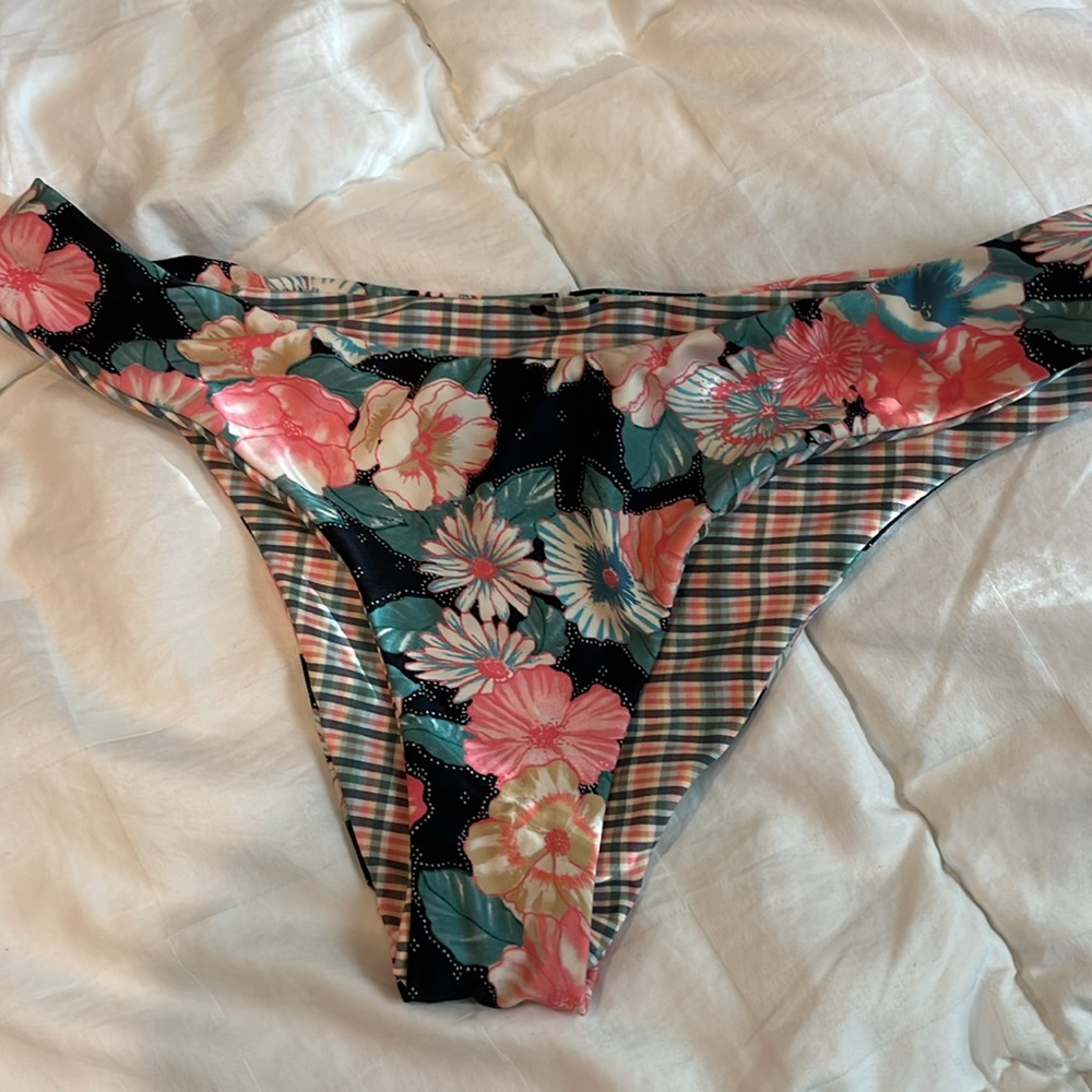 Reversible Cheeky Floral Gingham Print Bikini Bottoms XS